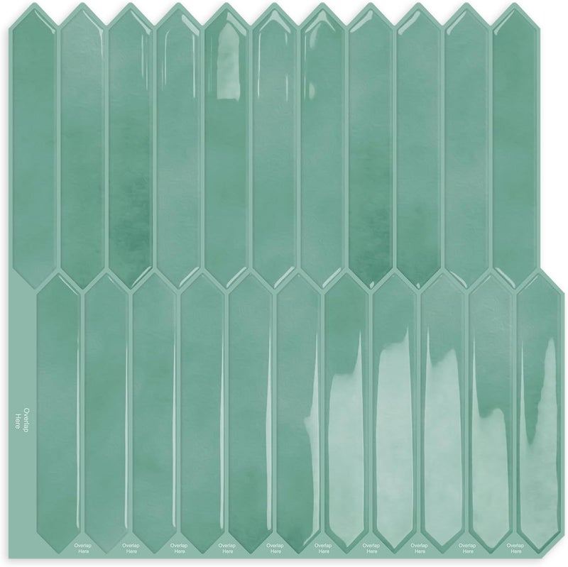 MOONFUN Cyan Long Hexagon Tile Peel and Stick Backsplash, 10 Sheets Self-Adhesive Wall Tiles Stick on Back Splash for Kitchen, Bathroom, Fireplace,RV(12"×12") - Image 1